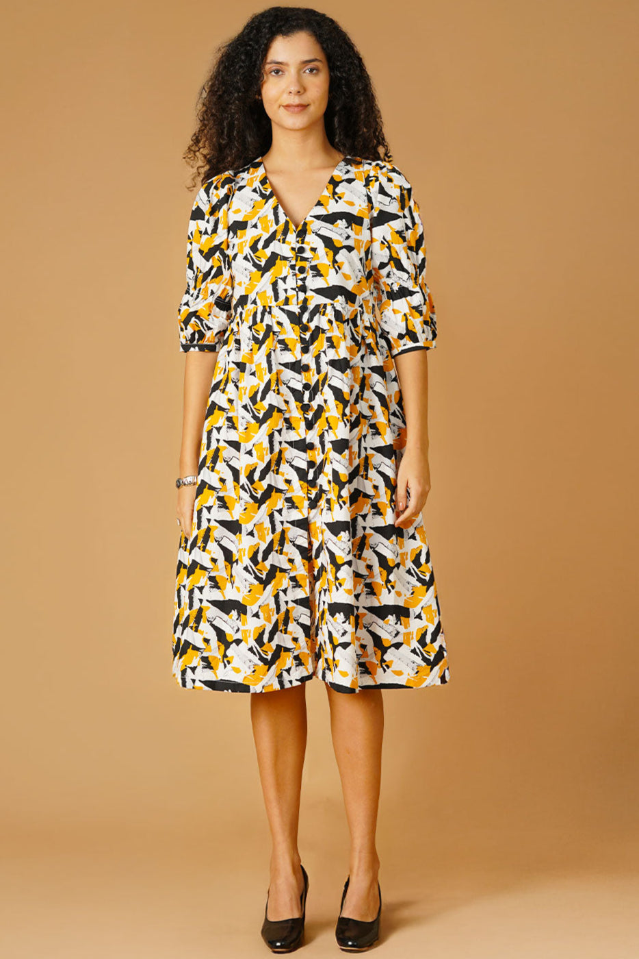 Premium Cotton Yellow Midi Dress