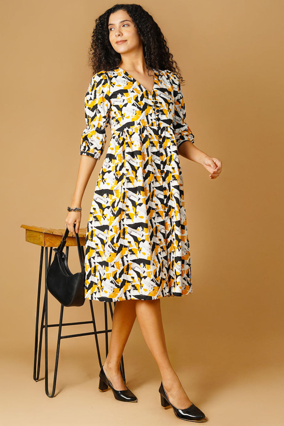 Premium Cotton Yellow Midi Dress