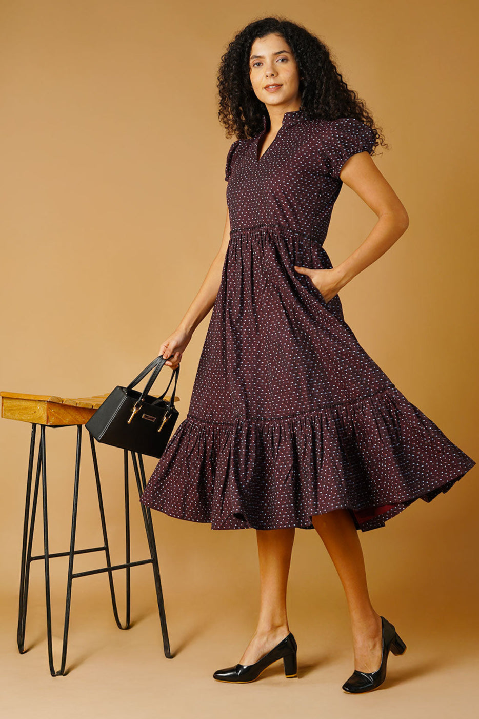 Premium Cotton Maroon Midi Dress