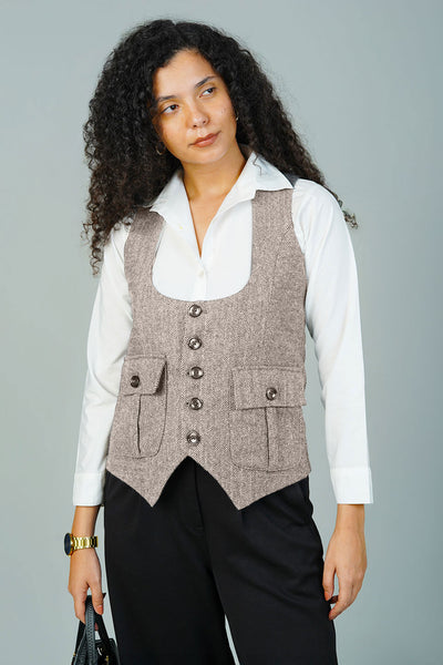 Tweedwool Beige Waistcoat