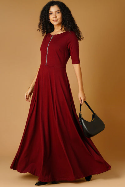 Jersey Maroon Floor Length Dress