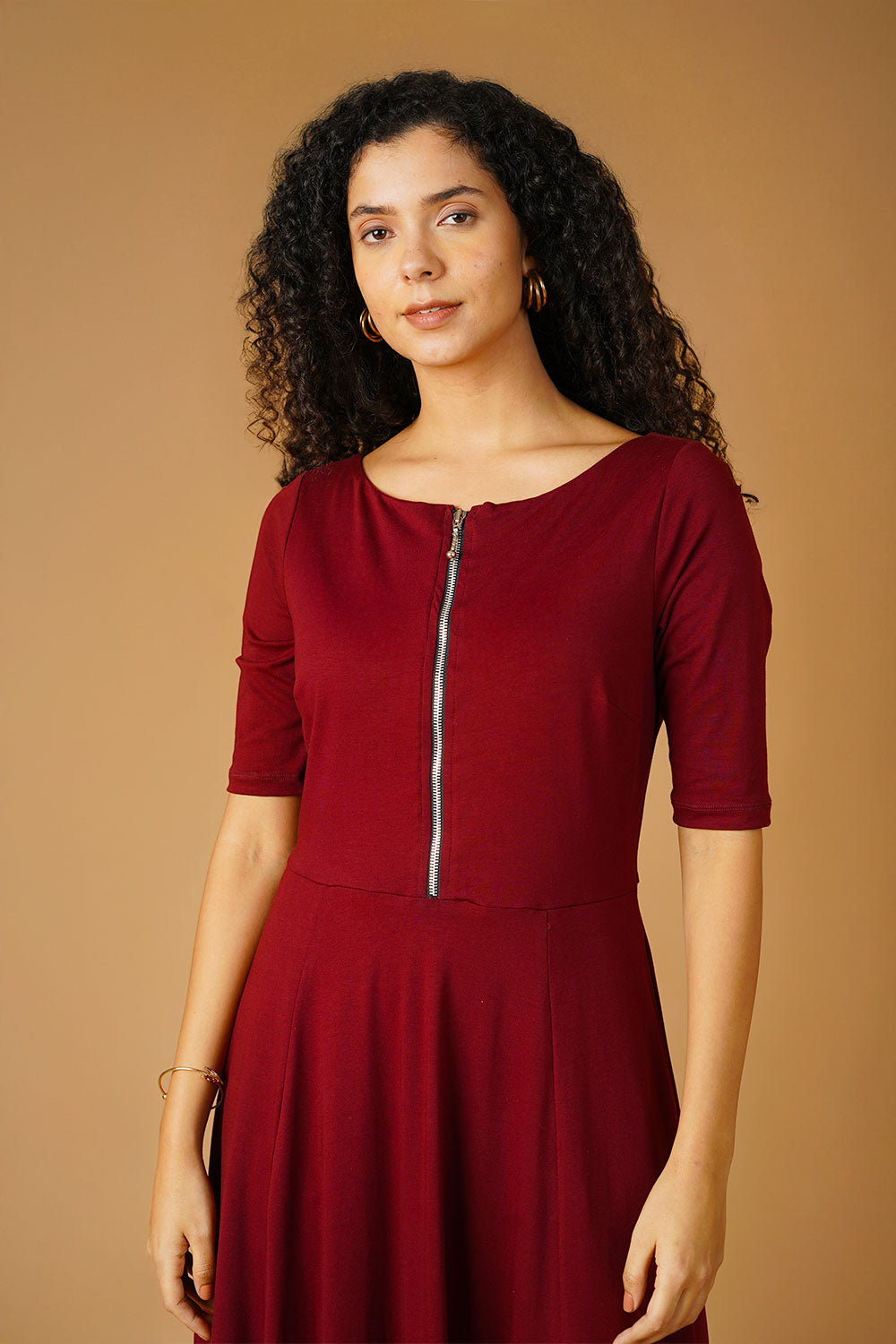 Jersey Maroon Floor Length Dress