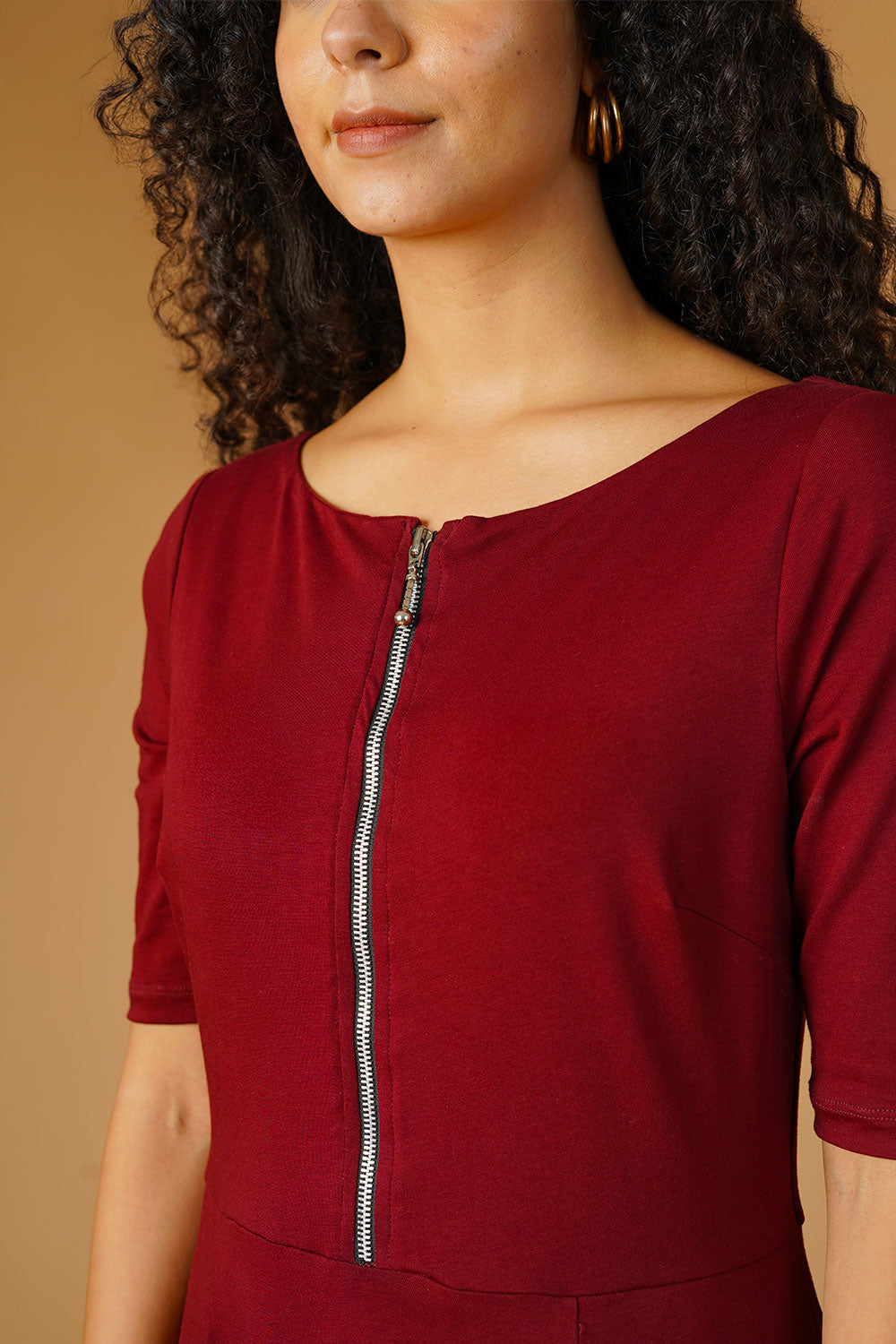Jersey Maroon Floor Length Dress