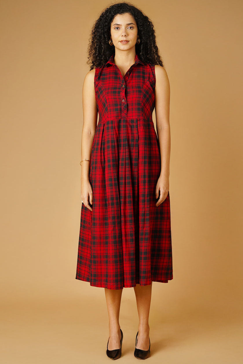 Premium Cotton Red Midi Dress