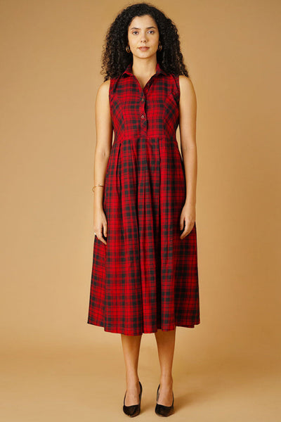 Premium Cotton Red Midi Dress