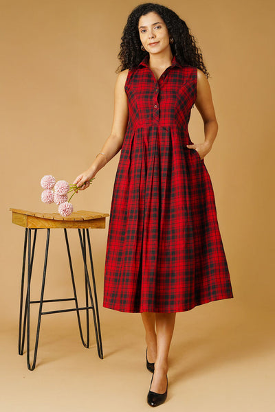 Premium Cotton Red Midi Dress
