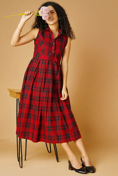 Premium Cotton Red Midi Dress