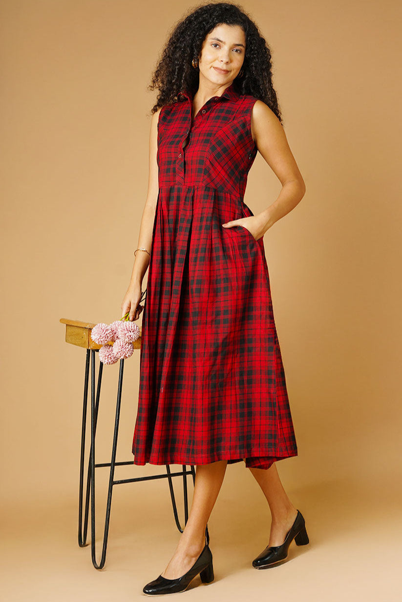 Premium Cotton Red Midi Dress