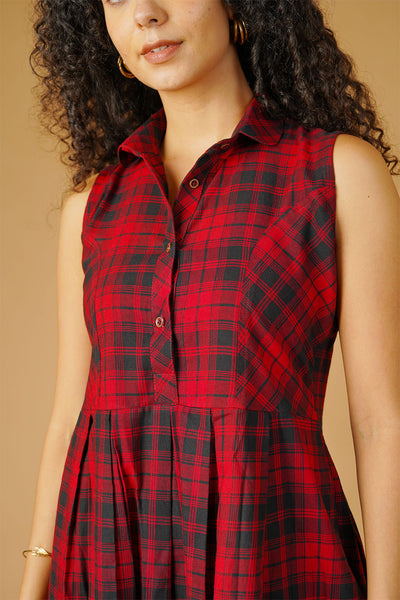 Premium Cotton Red Midi Dress