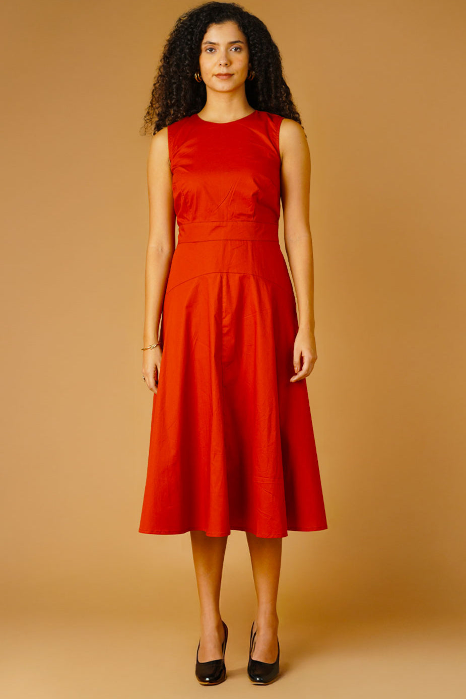 Poplin Orange Midi Dress