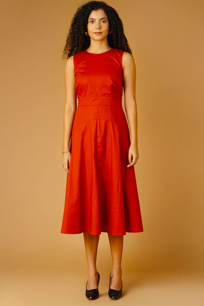Poplin Orange Midi Dress