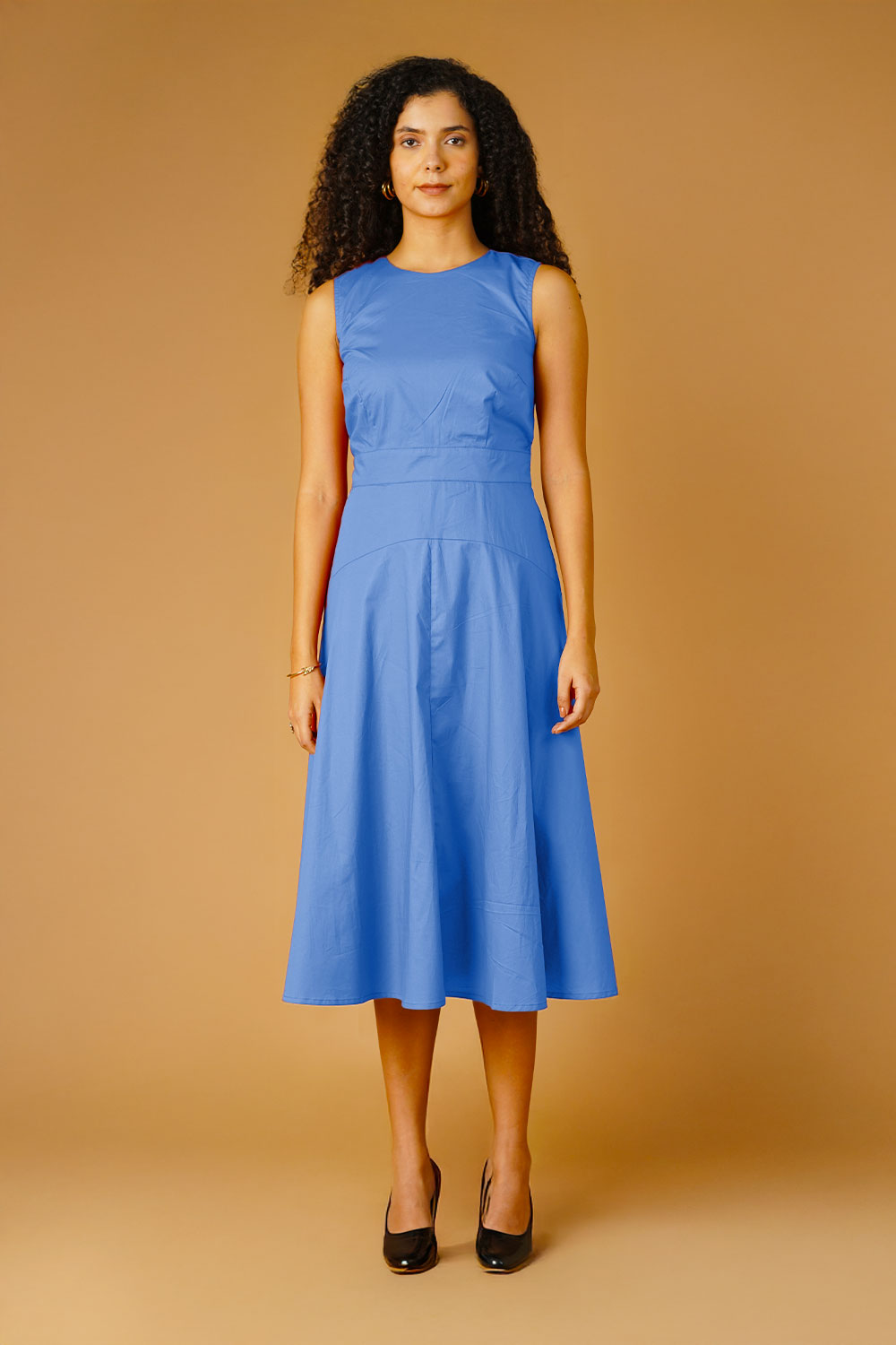 Blue Poplin Midi Dress