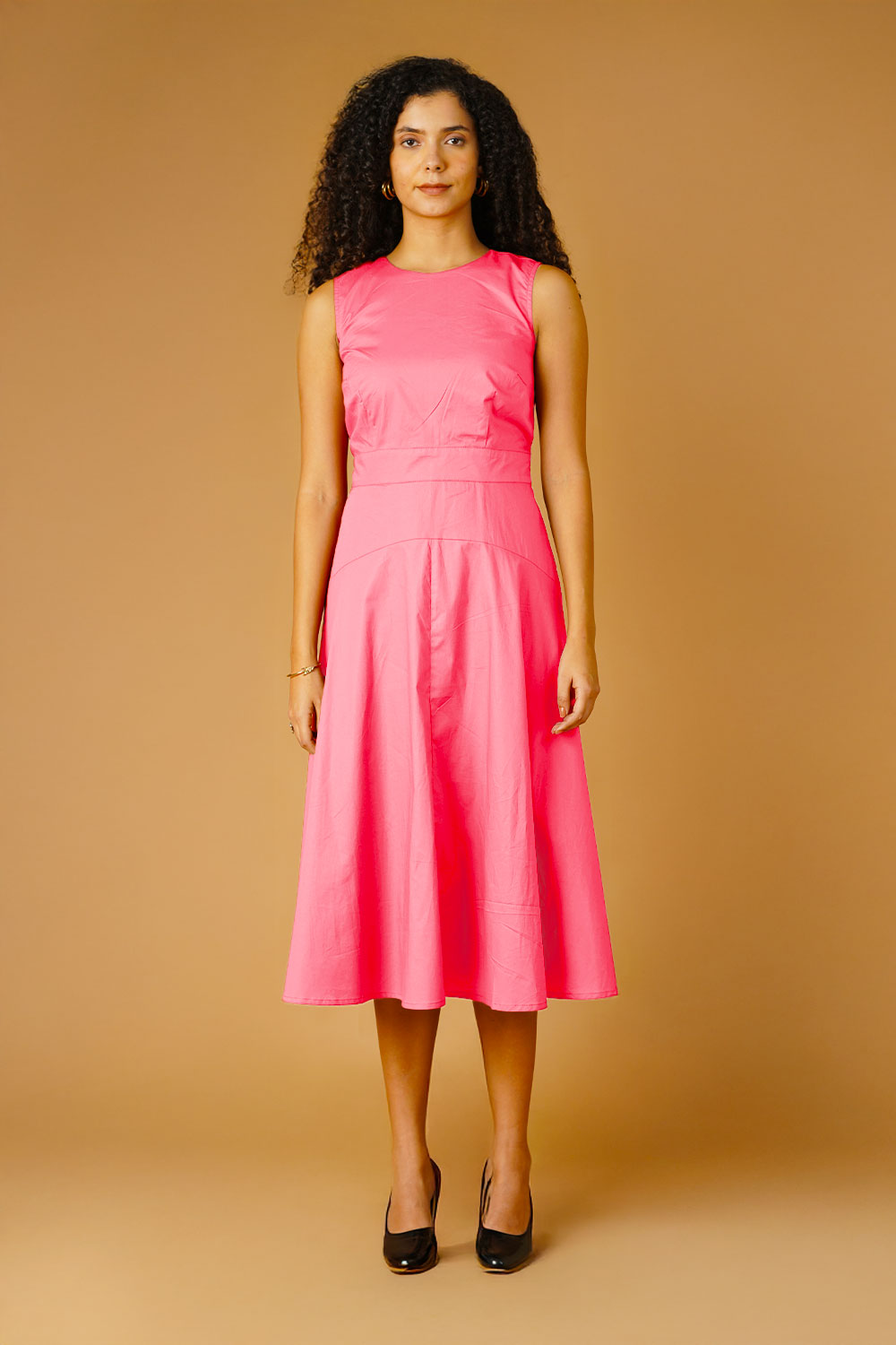Pink Poplin Midi Dress
