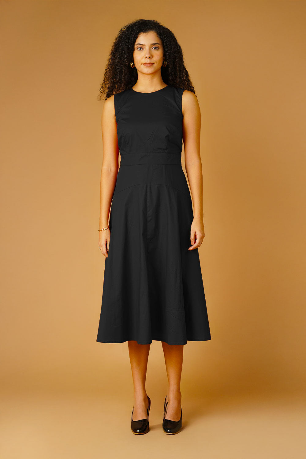 Black Poplin Midi Dress