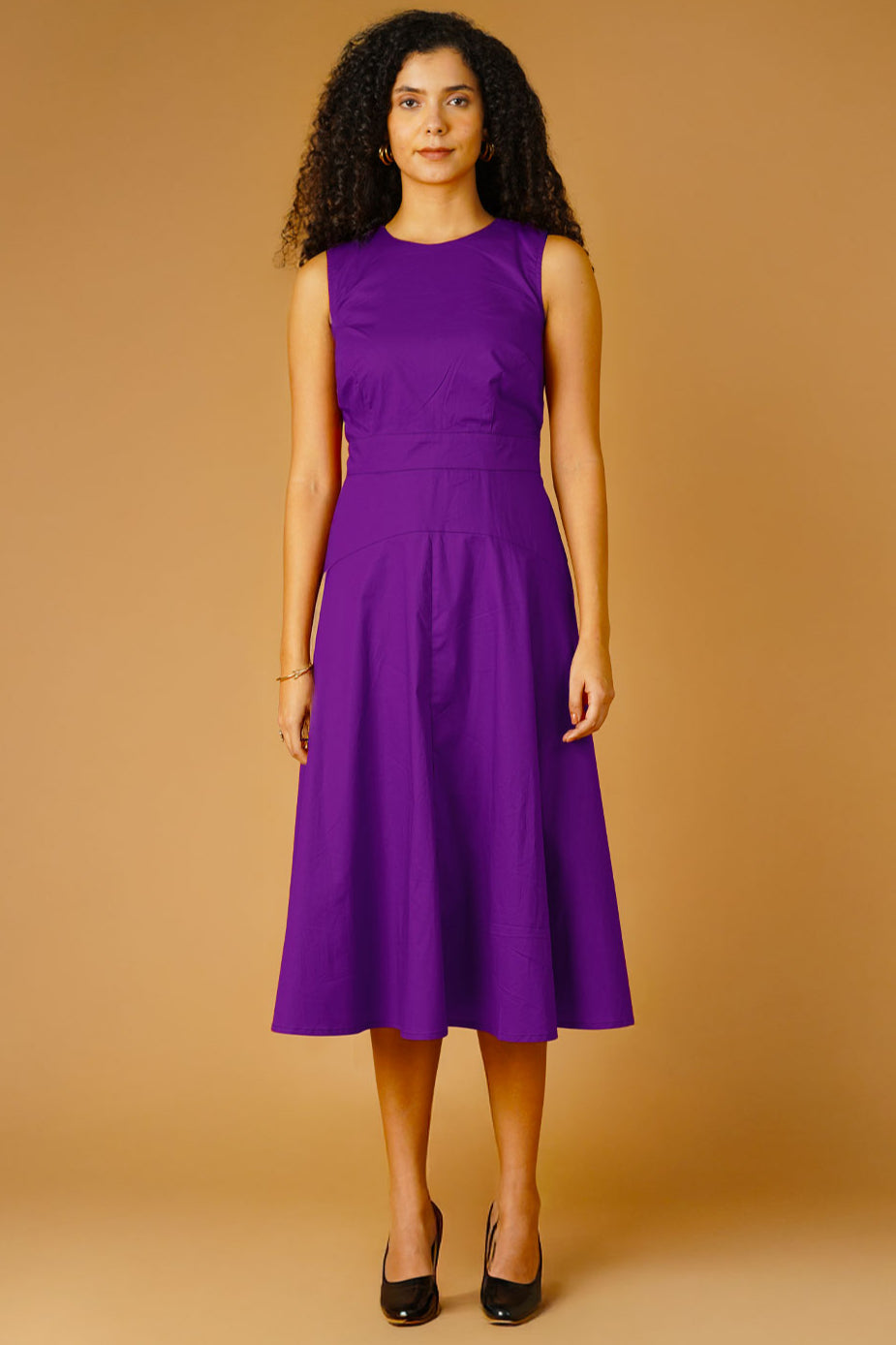 knee length dresses for ladies Talethread Womens Purple Poplin Midi dress – TaleThread
