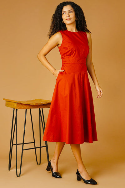 Rust Poplin Midi Dress