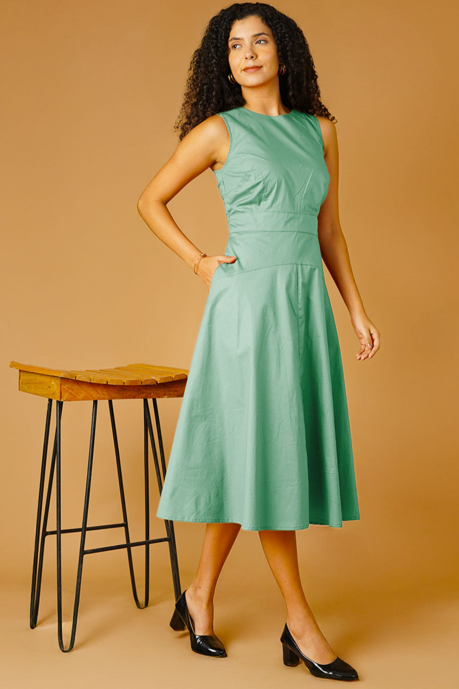 Green Poplin Midi Dress