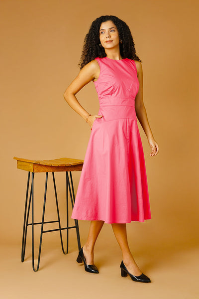 Pink Poplin Midi Dress