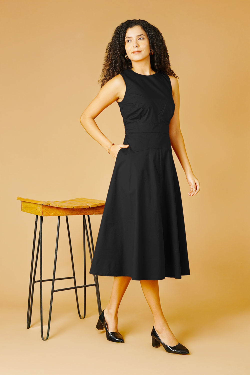 Black Poplin Midi Dress