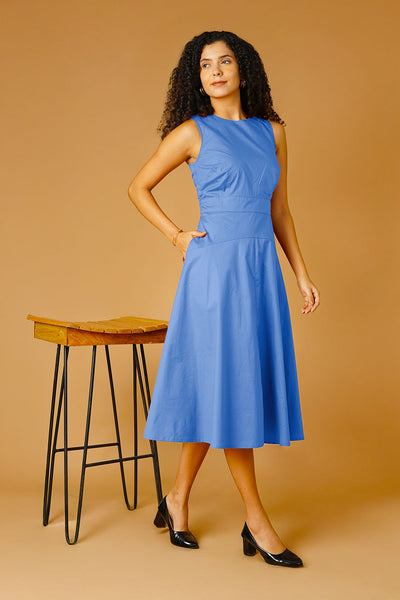 Blue Poplin Midi Dress