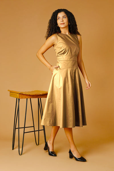 Beige Poplin Midi Dress