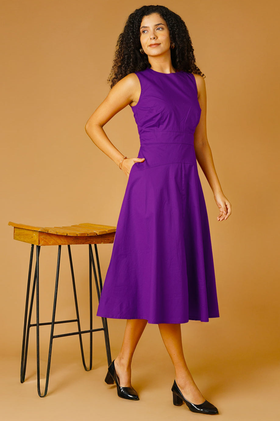 Purple Poplin Midi Dress