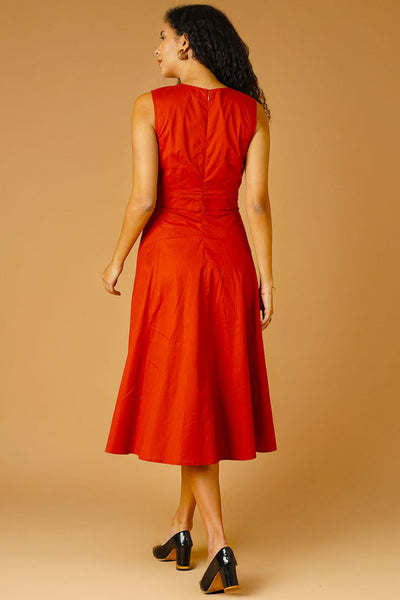 Rust Poplin Midi Dress