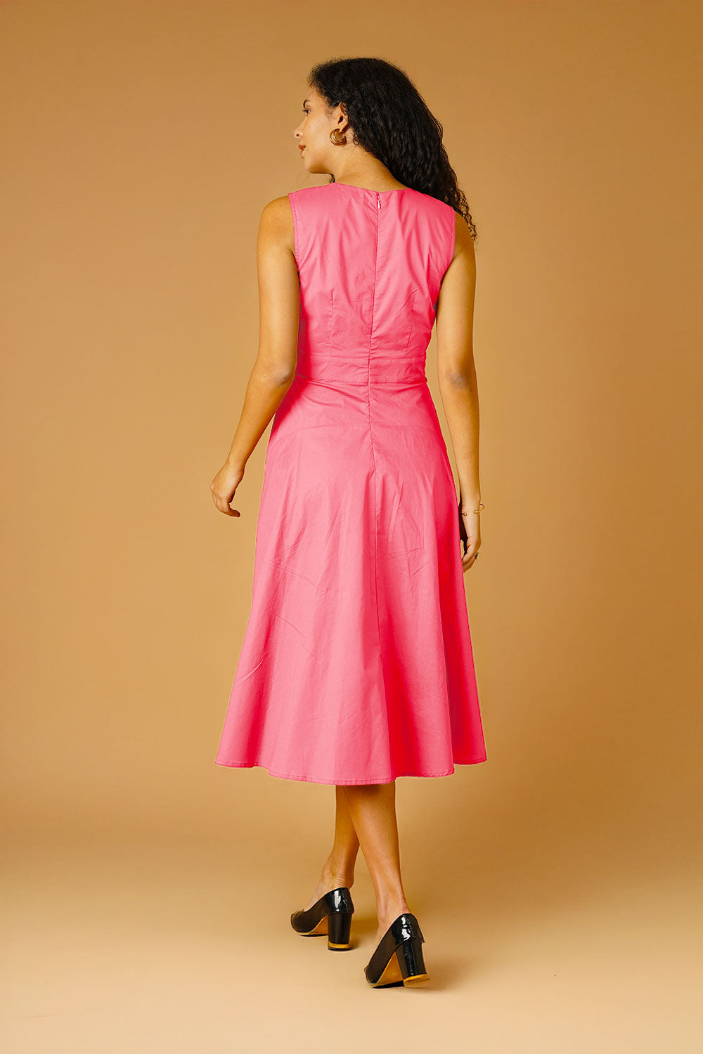 Pink Poplin Midi Dress
