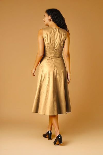 Beige Poplin Midi Dress