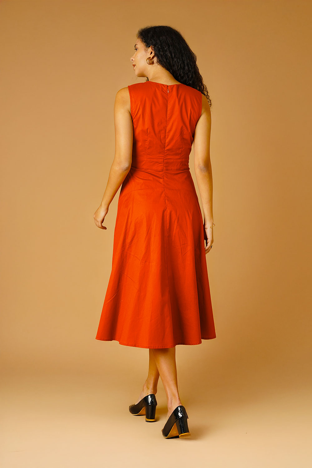 Orange Poplin Midi Dress