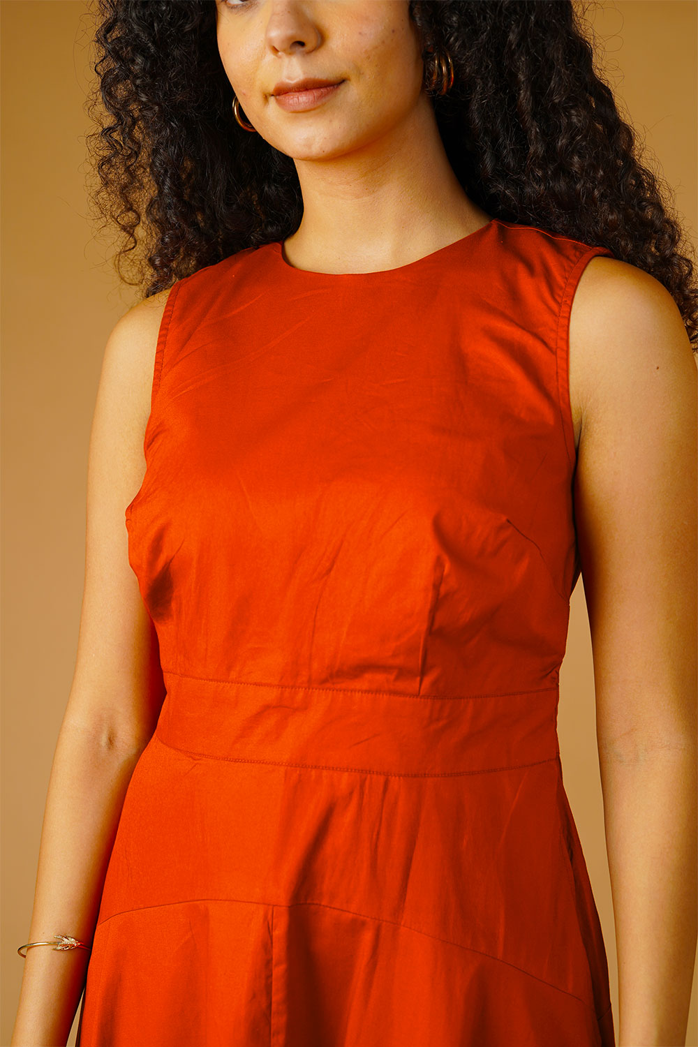 Orange Poplin Midi Dress