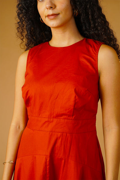 Rust Poplin Midi Dress