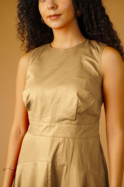 Beige Poplin Midi Dress