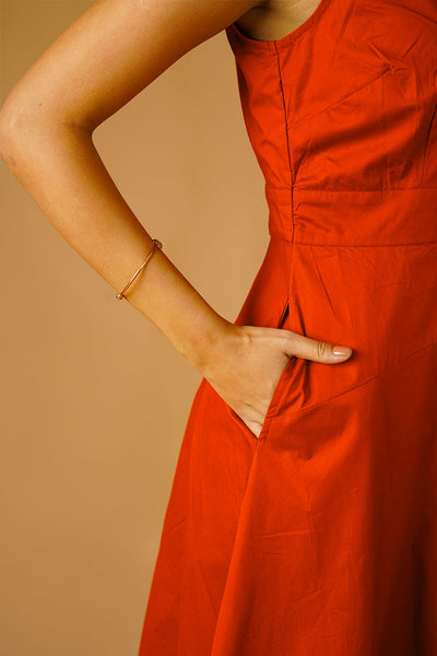 Orange Poplin Midi Dress