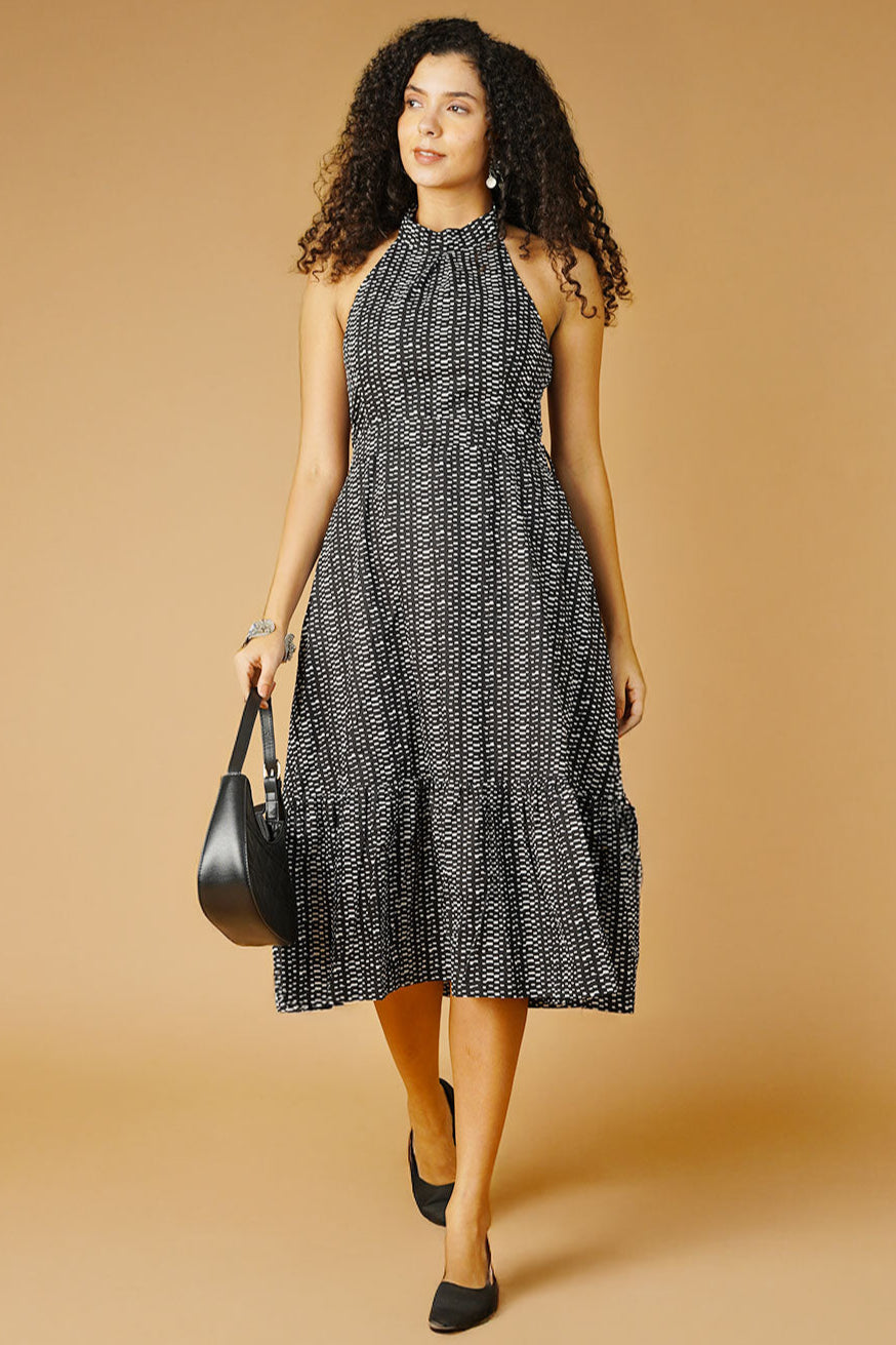 Premium Cotton Black Midi Dress