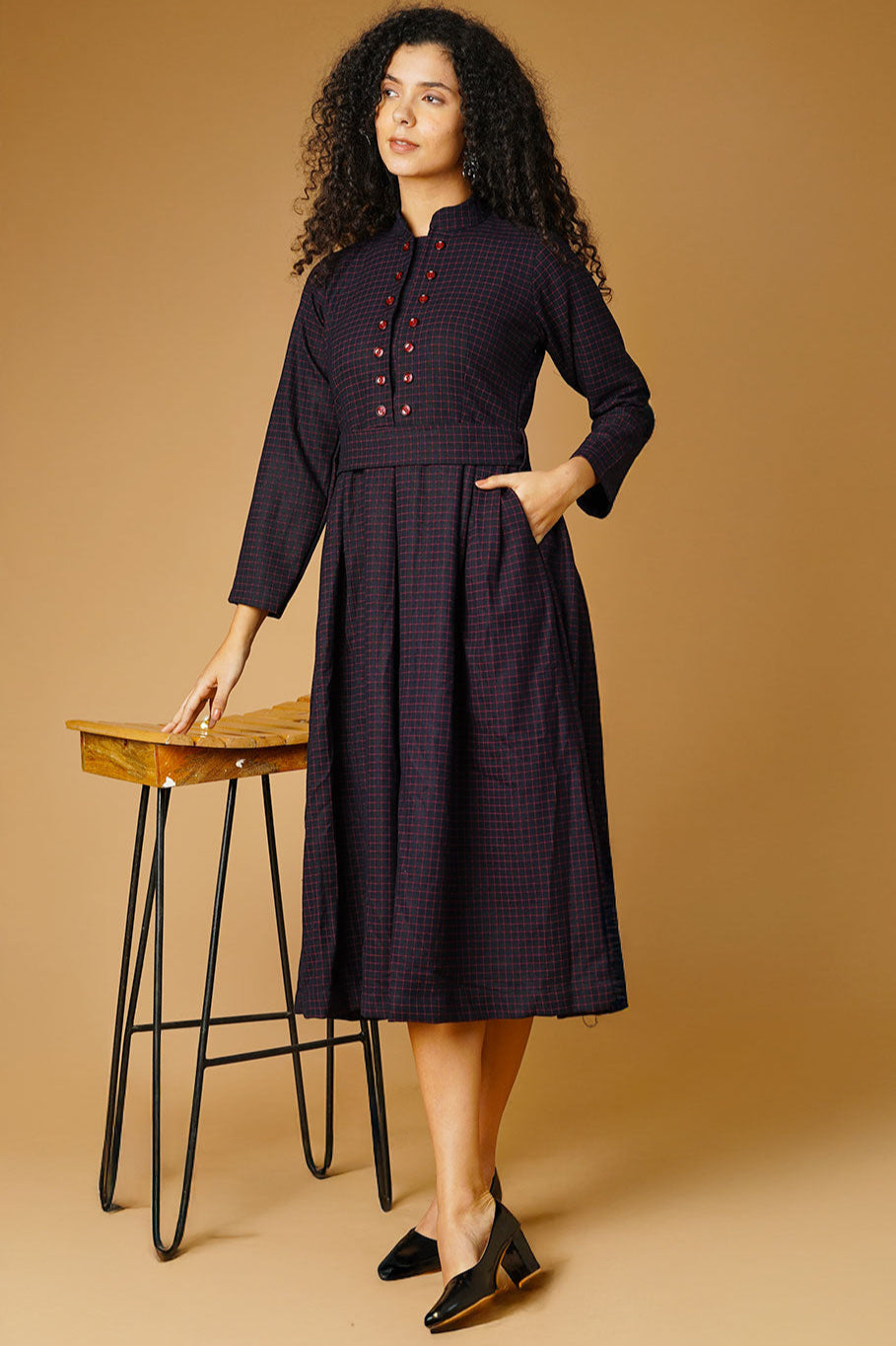 Premium Cotton Navy Midi Dress