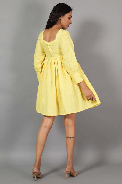 Cotton Linen Mini Yellow Dress