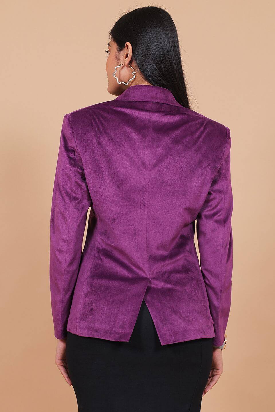 Cotton Velvet Purple Embroidery Blazer