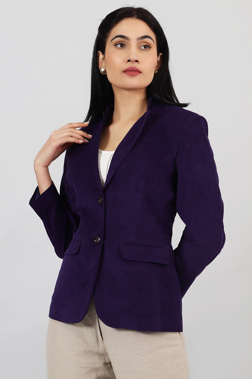 Corduroy Purple Cotton  Blazer