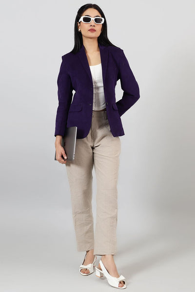 Corduroy Purple Cotton  Blazer