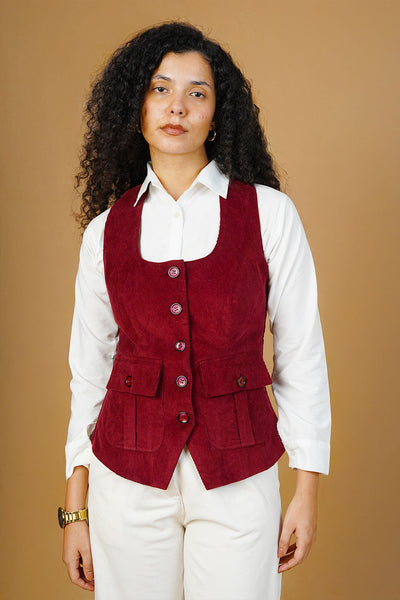 Corduroy Cotton Red Waistcoat