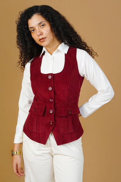 Corduroy Cotton Red Waistcoat