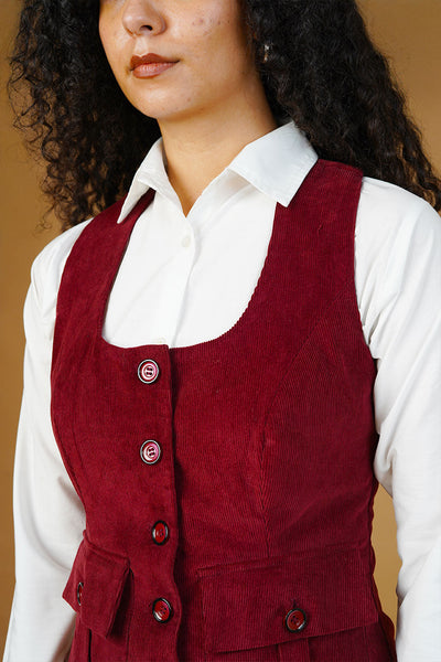 Corduroy Cotton Red Waistcoat