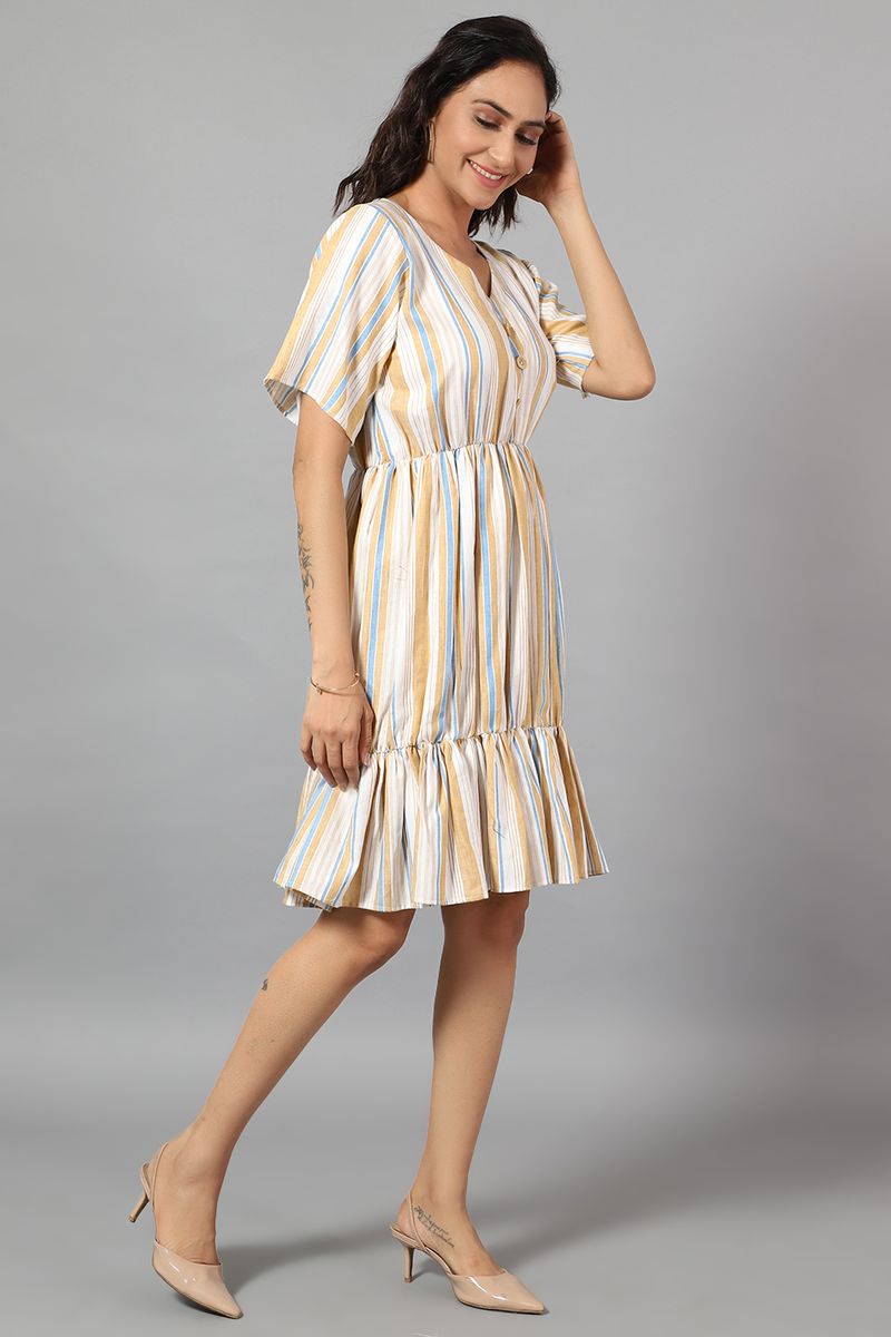 Cotton Linen Midi Multicolored Dress