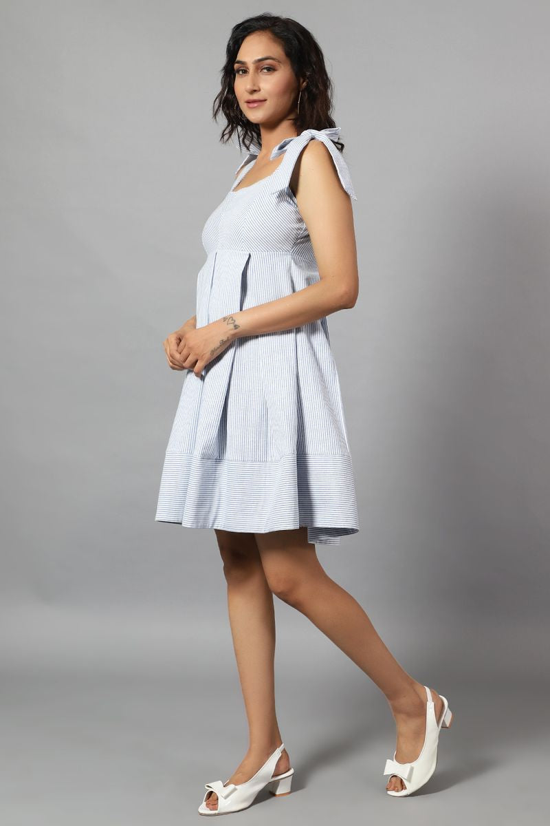 100% Cotton Mini Blue Dress