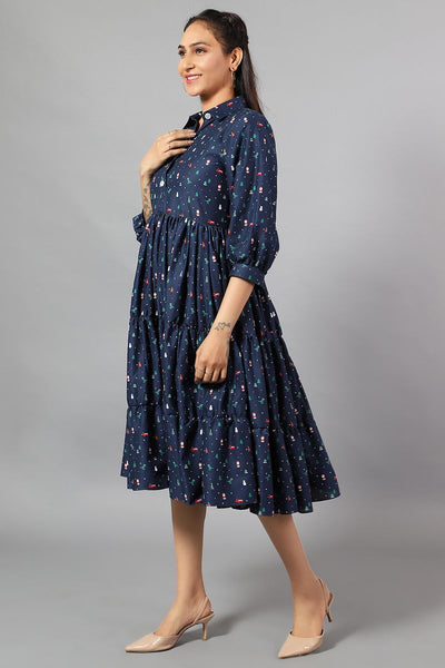 100% Cotton Midi Blue Dress