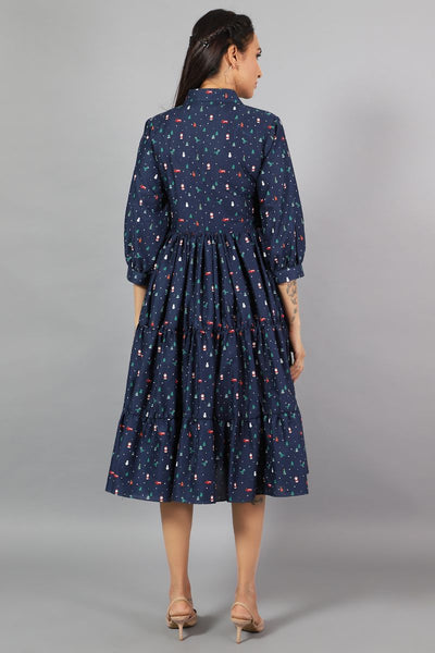 100% Cotton Midi Blue Dress