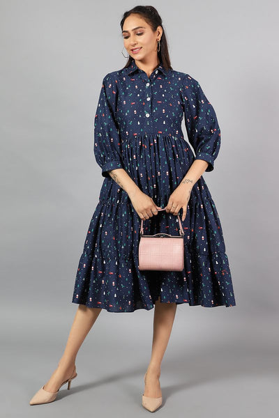 100% Cotton Midi Blue Dress
